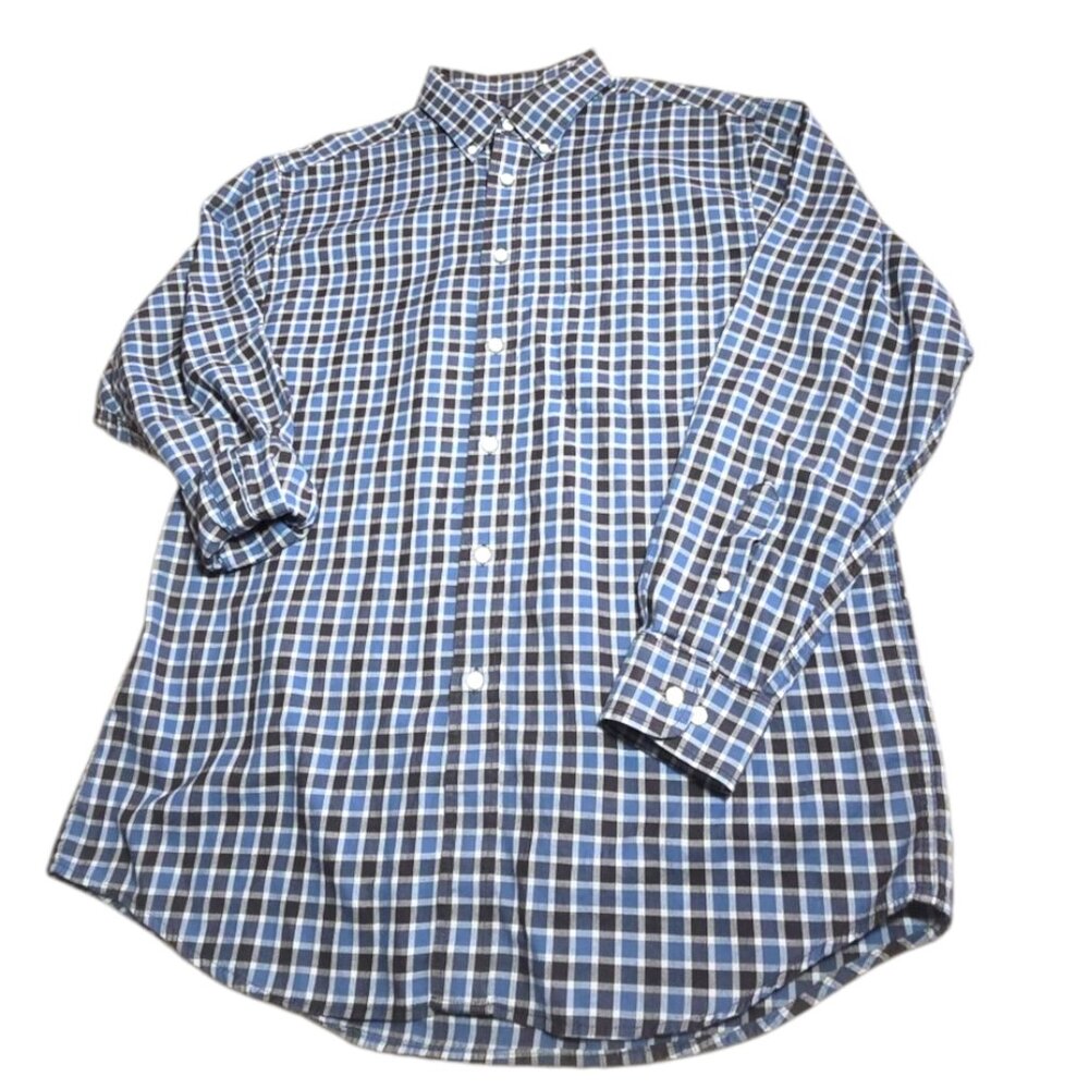 Men's ROUNDTREE & YORKE Blue & Brown Plaid Button Up Shirt sz Large